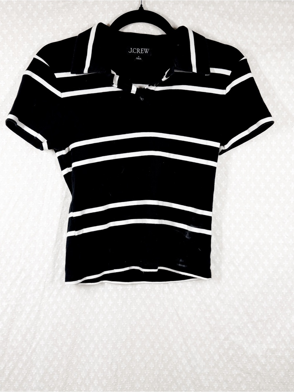 J. Crew Black White Striped Cotton Polo Top